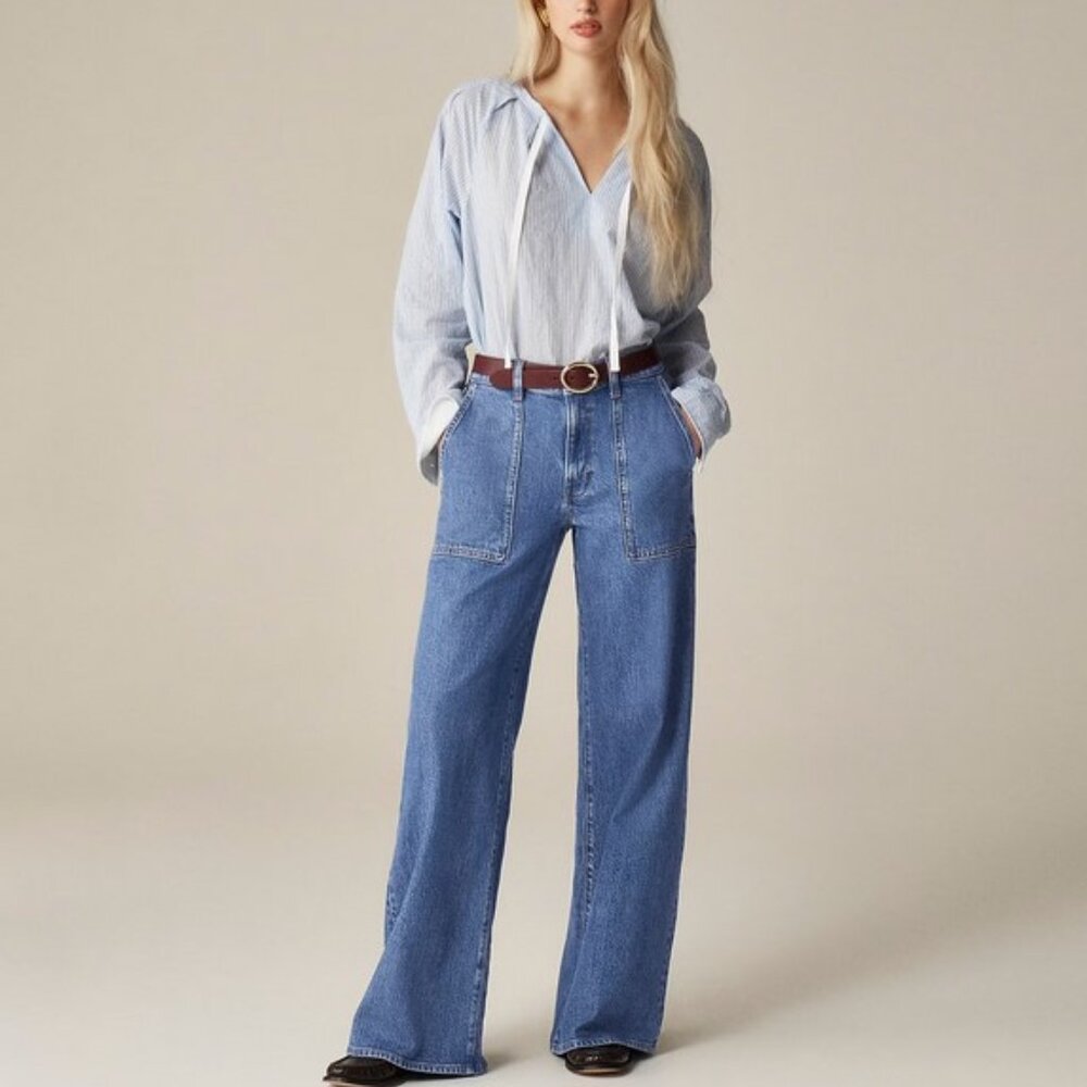 J. Crew Medium Blue Wide-Leg Patch Pocket Jeans